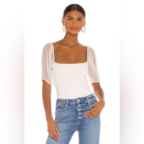 Free People Tops - Free People Organza Puff Sleeve White Top